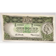 AUSTRALIA 1961 . ONE 1 POUND BANKNOTE . COOMBS/WILSON . STAR NOTE